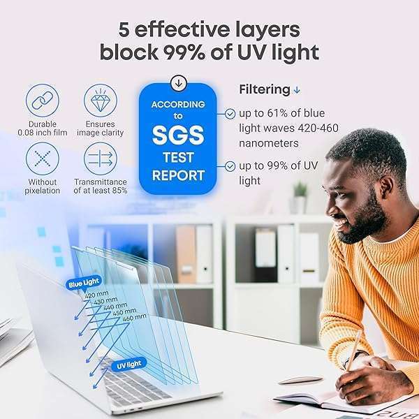 VINTEZ "VINTEZ 15.6" Blue Light Blocking Screen Protector - Anti-UV Eye Filter for Laptops & Monitors" - View 10 of 11