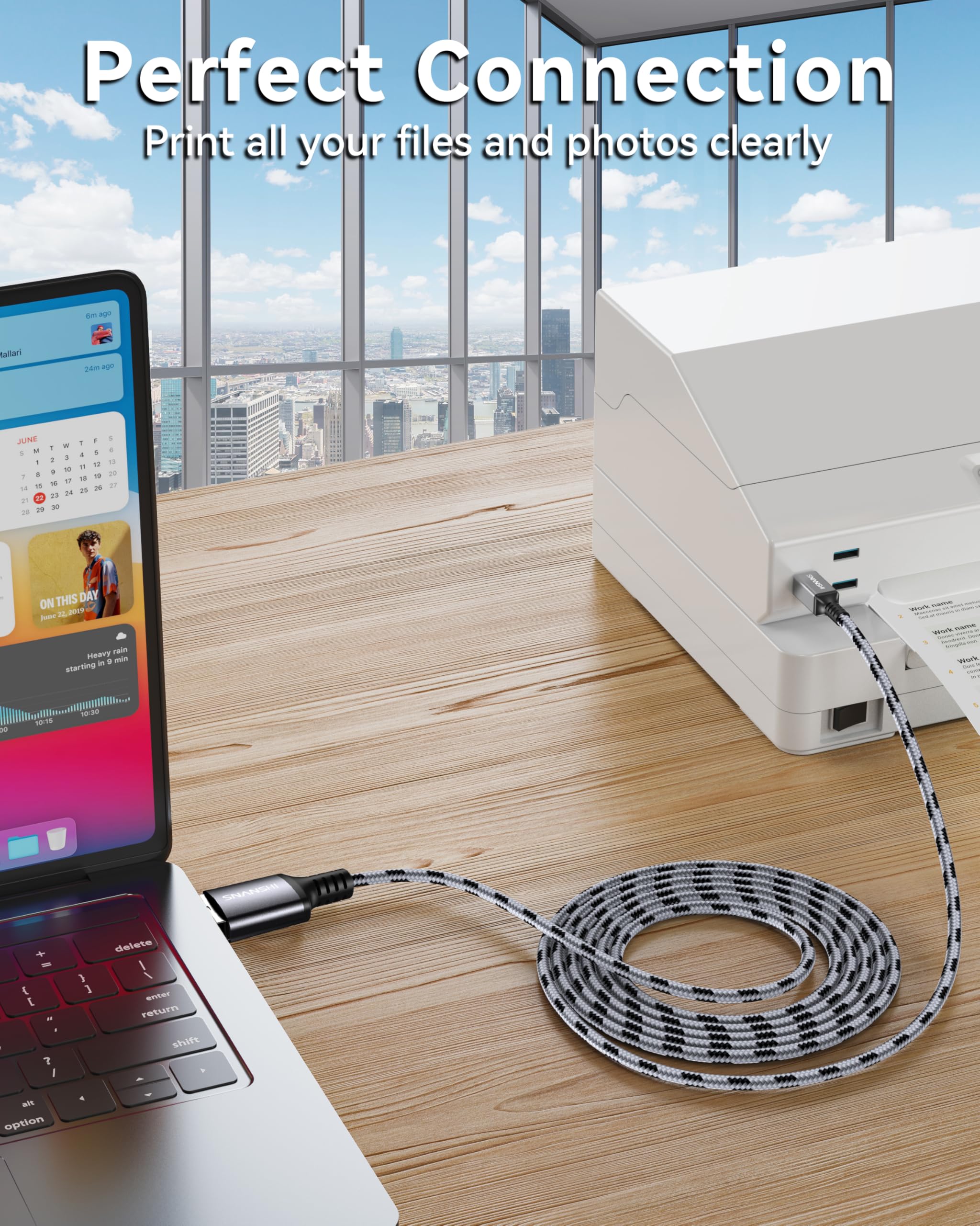 USB Printer Cable 25ft USB2.0 A to B for HP Canon Brother Samsung Dell Epson Lexmark Xerox Stable Connection Plug and Play - View 6 of 7