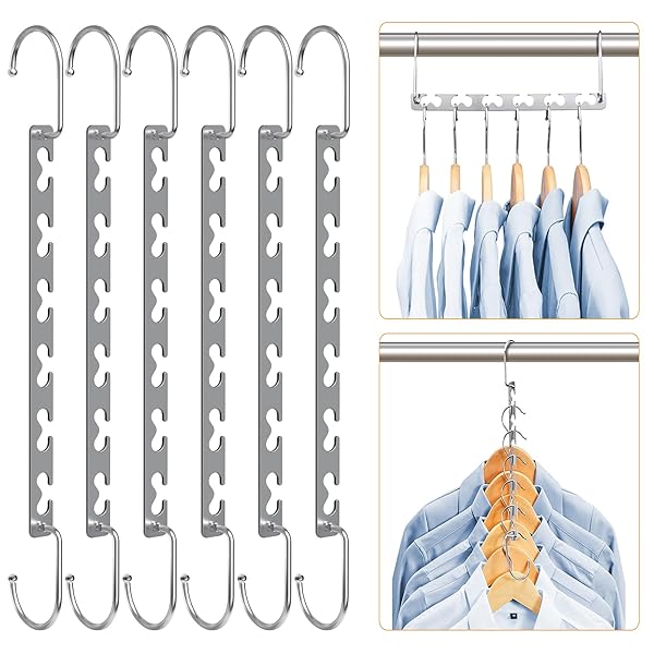 Sindax Magic Clothing Sturdy Metal Hangers - Space-Saving Closet Organizer Pack of 6 Cascading Hangers