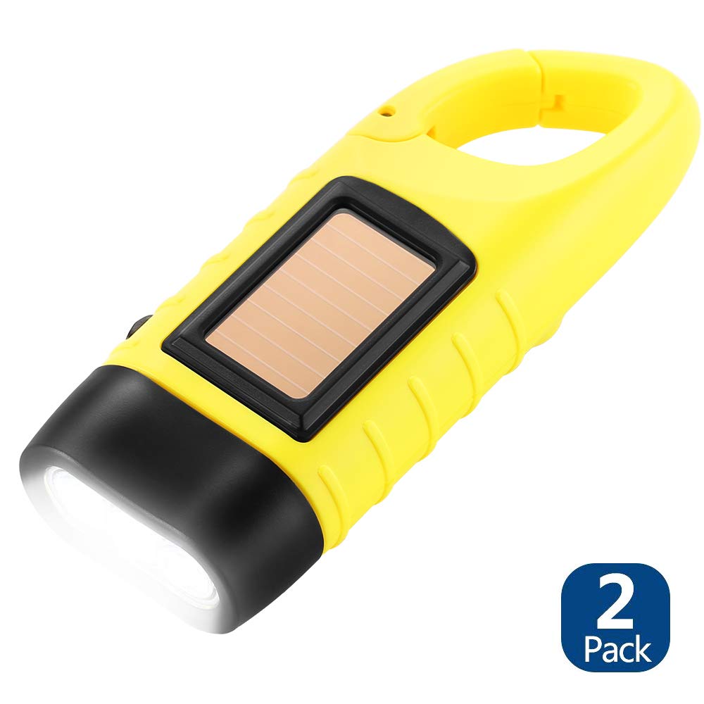 Simpeak 2-Pack Hand Crank Solar Emergency LED Flashlight Survival Torch for Outdoor Sports Yellow - View 2 of 9