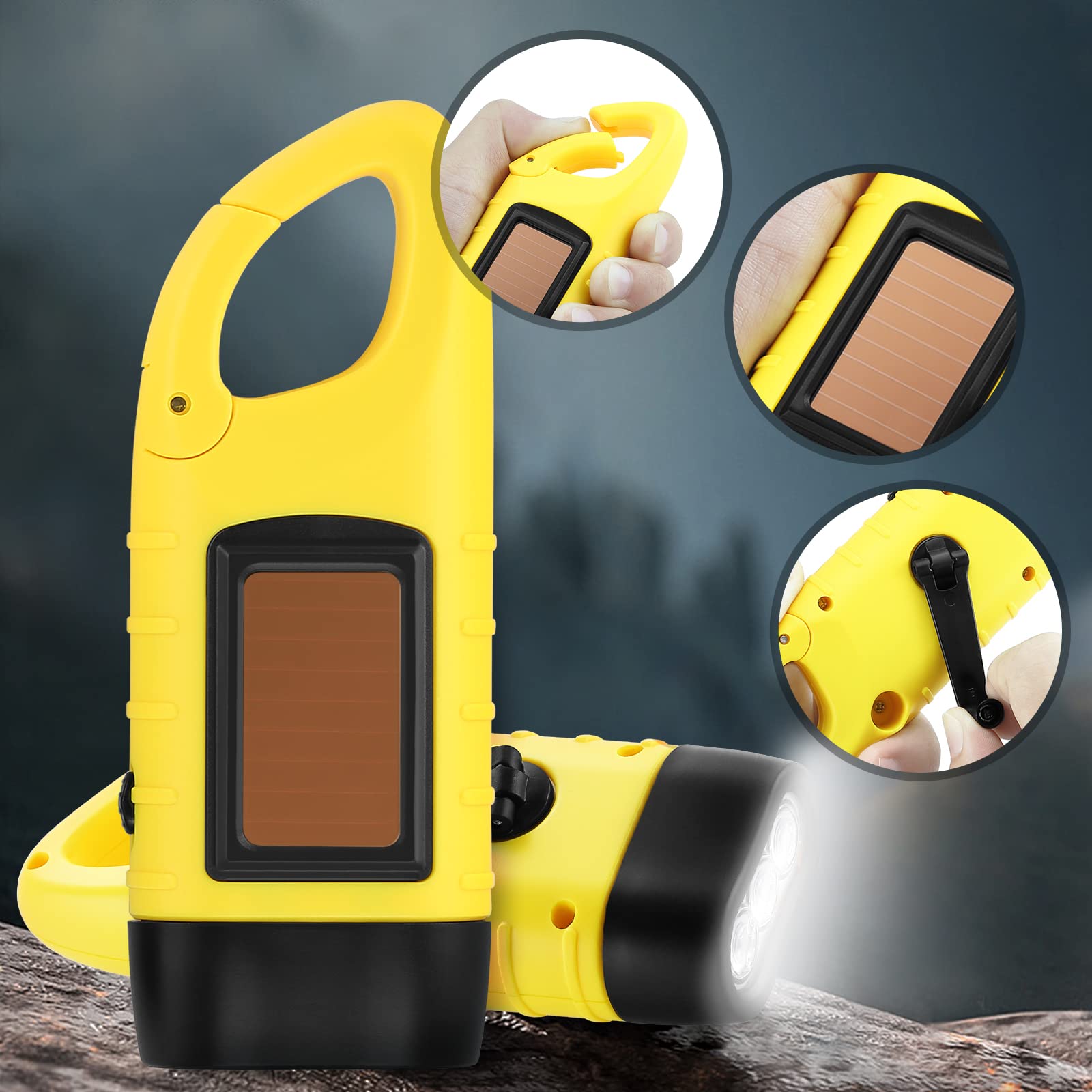 Simpeak 2-Pack Hand Crank Solar Emergency LED Flashlight Survival Torch for Outdoor Sports Yellow - View 5 of 9
