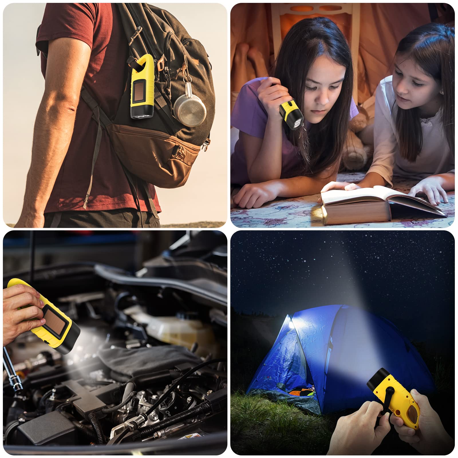 Simpeak 2-Pack Hand Crank Solar Emergency LED Flashlight Survival Torch for Outdoor Sports Yellow - View 7 of 9