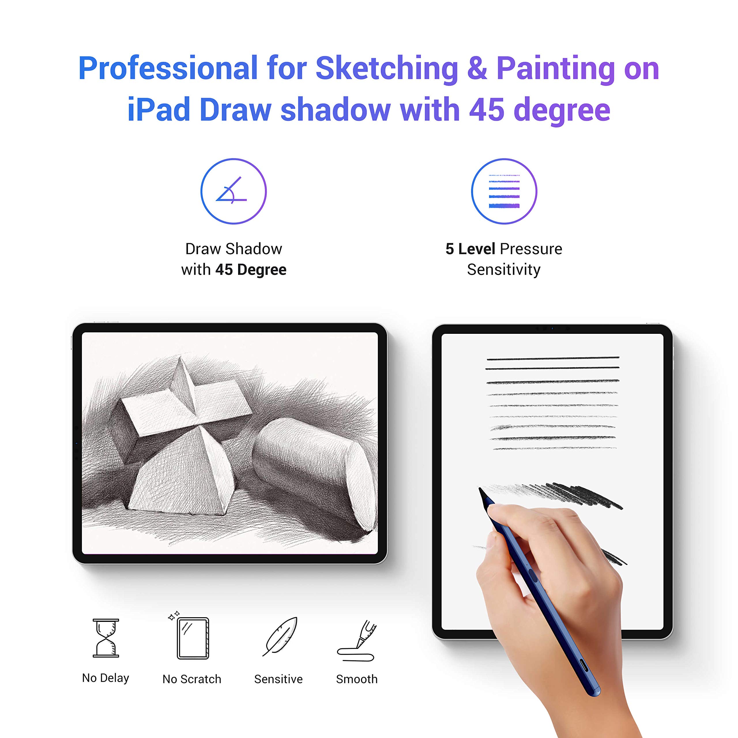 KXT Tilt Sensitivity Palm Rejection Stylus Pen for Apple iPad Pro Air Mini Precise Writing Drawing Digital Pencil for 2018 and Later Models - View 3 of 6