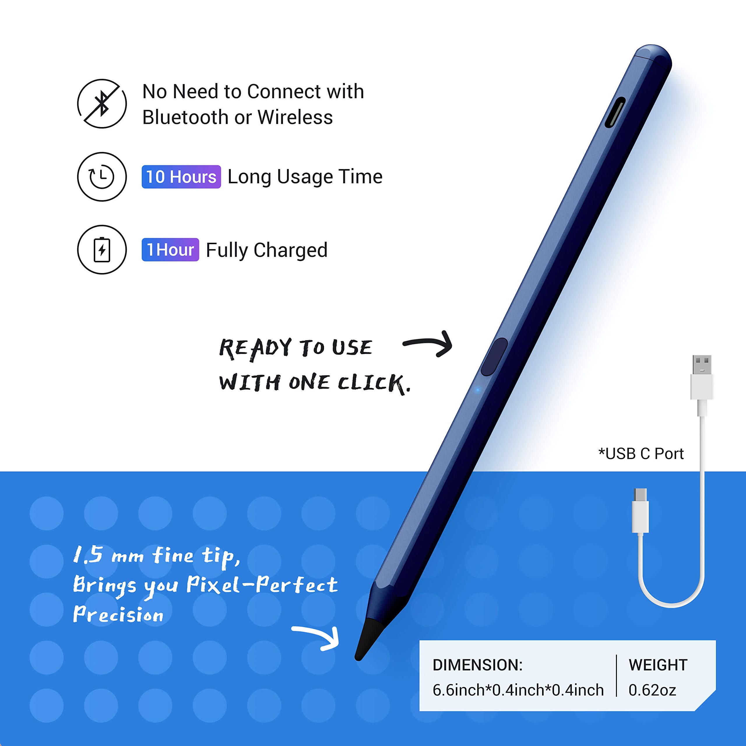 KXT Tilt Sensitivity Palm Rejection Stylus Pen for Apple iPad Pro Air Mini Precise Writing Drawing Digital Pencil for 2018 and Later Models - View 5 of 6