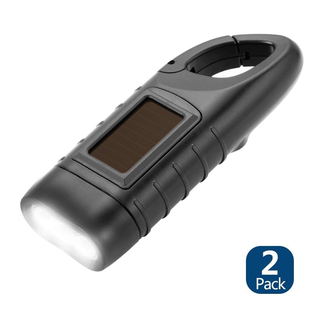 Simpeak 2-Pack Hand Crank Solar LED Flashlight Emergency Survival Dynamo Torch for Outdoor Sports Black - View 3 of 8