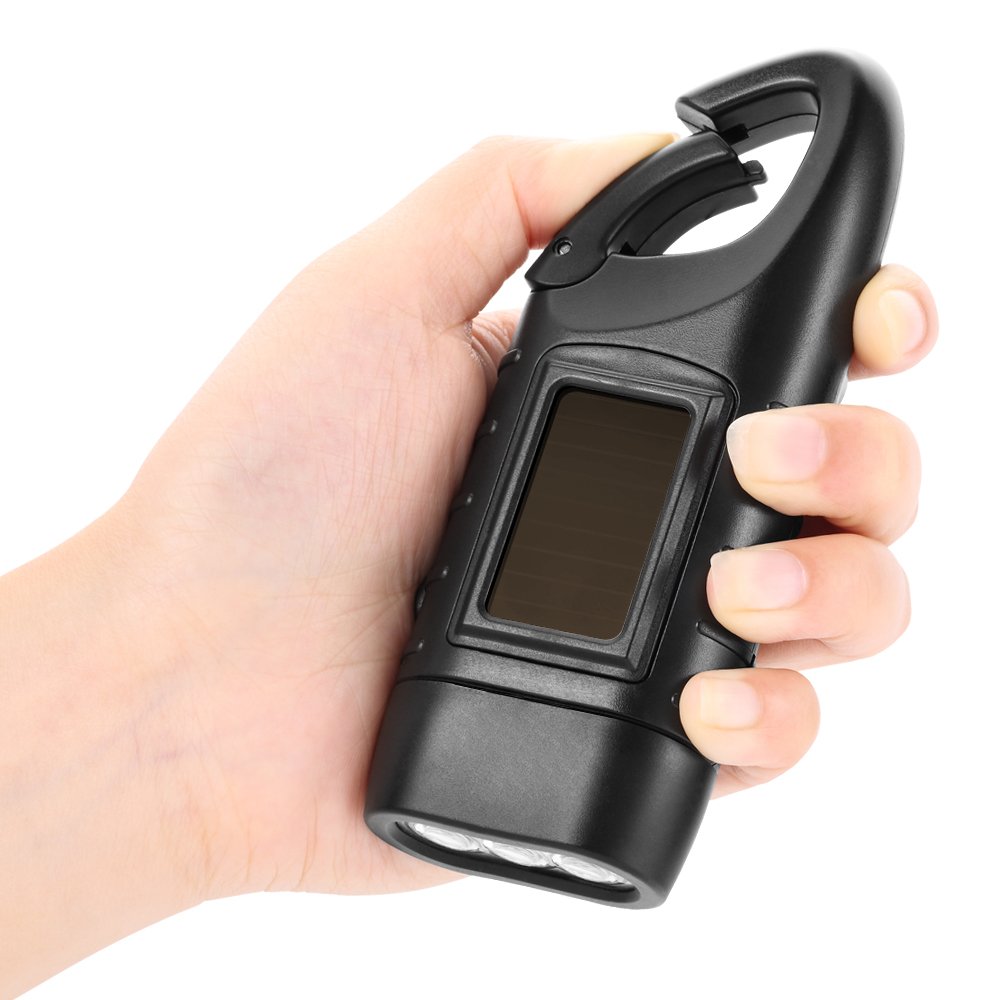 Simpeak 2-Pack Hand Crank Solar LED Flashlight Emergency Survival Dynamo Torch for Outdoor Sports Black - View 4 of 8