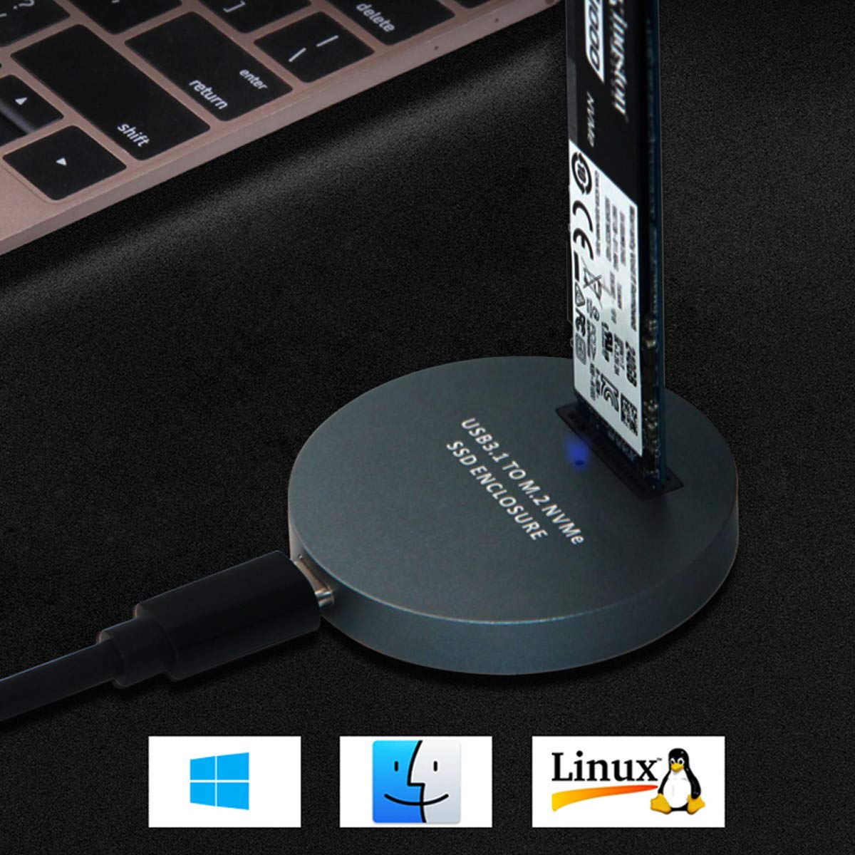 Cablecc USB 3.1 USB-C to NVME M-Key M.2 NGFF SSD External Adapter Vertical Black Color - View 6 of 9