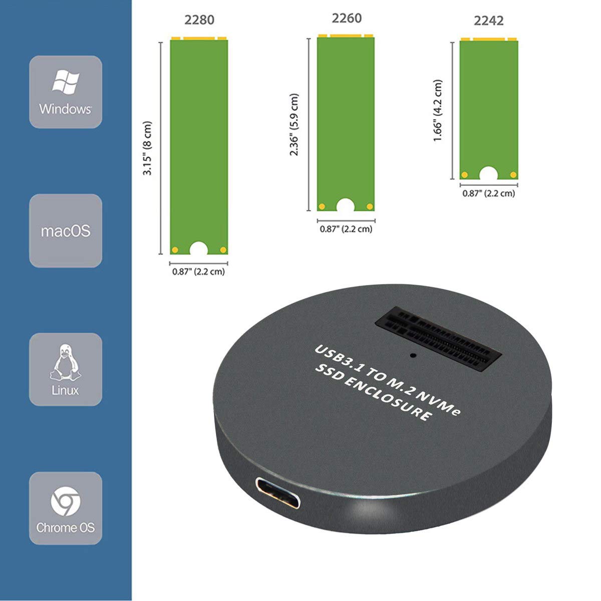 Cablecc USB 3.1 USB-C to NVME M-Key M.2 NGFF SSD External Adapter Vertical Black Color - View 8 of 9
