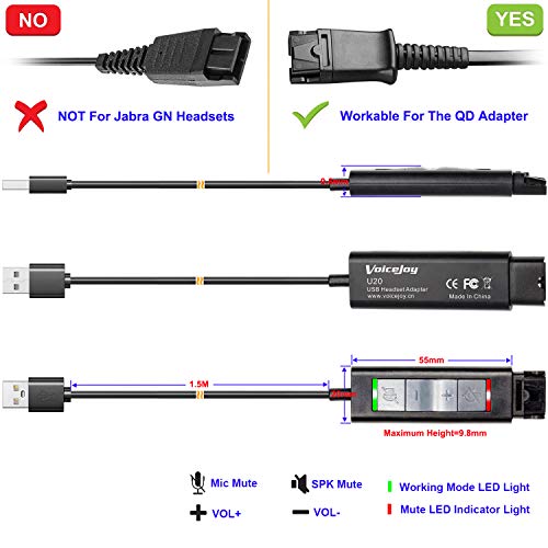 VoiceJoy VoiceJoy USB Headset Quick Disconnect Adapter for Plantronics QD Noise Cancelling PC Headset with Microphone Ideal for Skype and Webinars - View 6 of 10