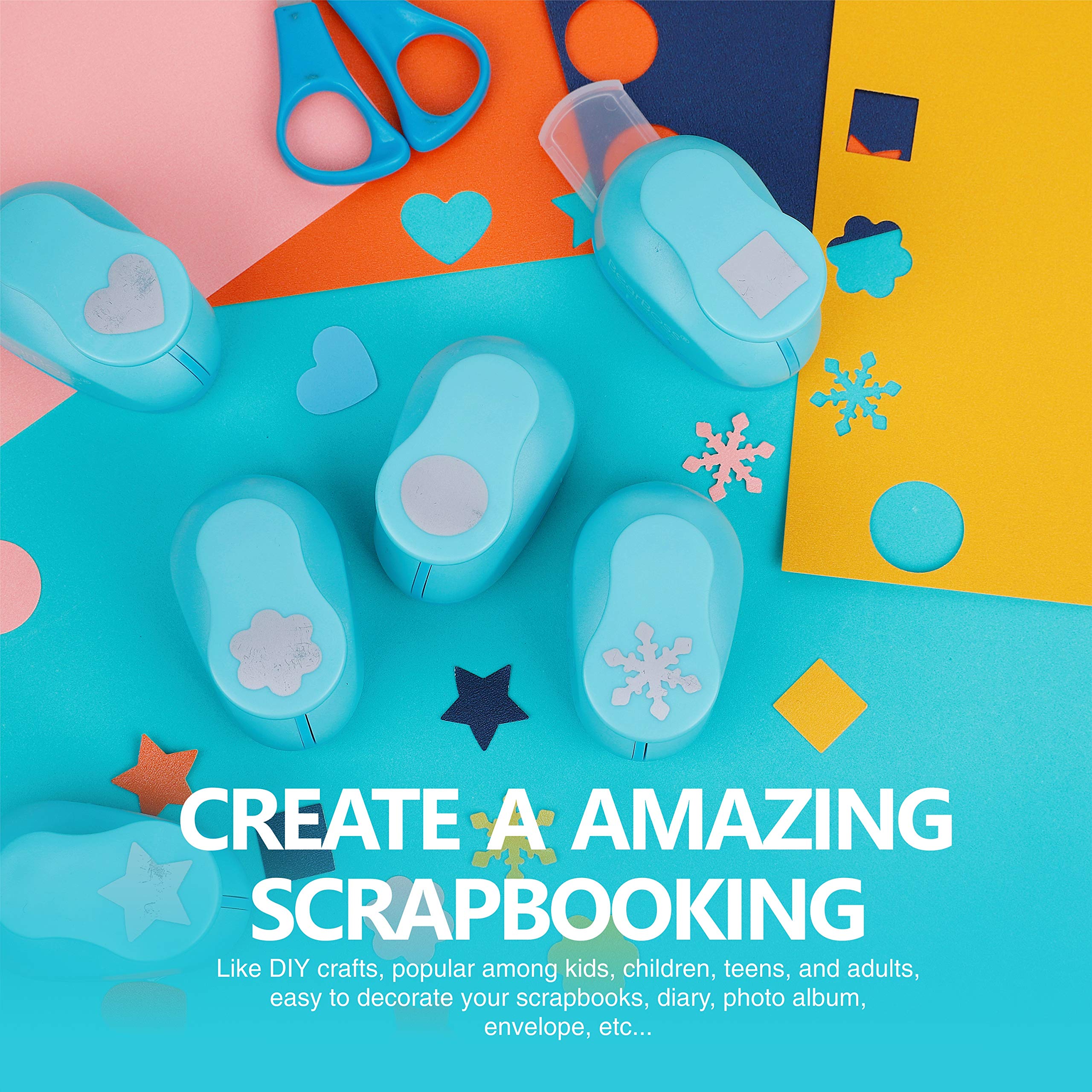 6 Craft Hole Punch Shapes 1 Inch Paper Punches for Scrapbooking and Crafting by BearBoss Ideal for Teachers and Kids Office Supplies - View 2 of 9