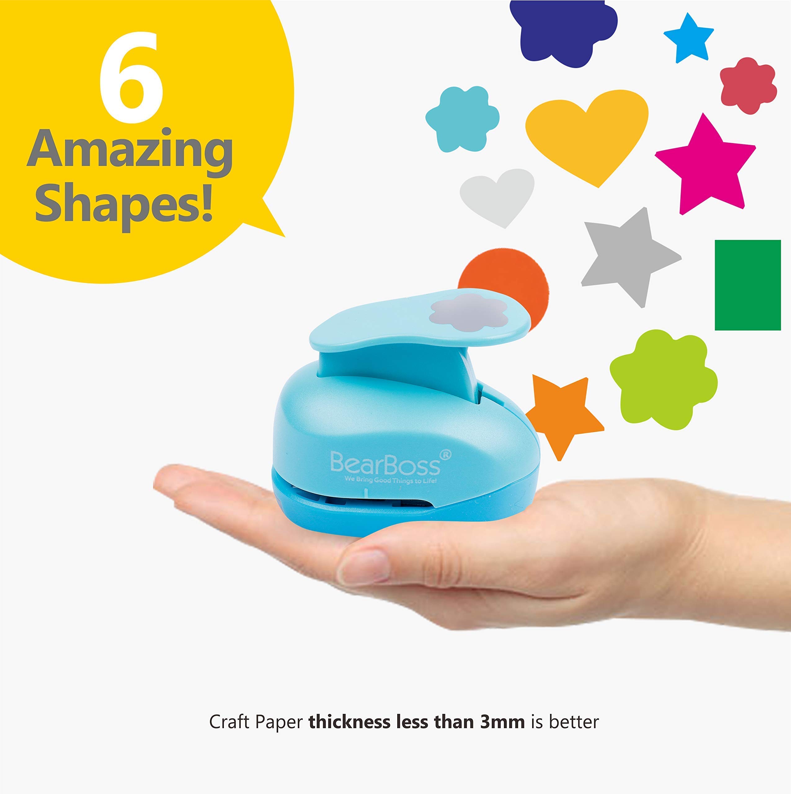 6 Craft Hole Punch Shapes 1 Inch Paper Punches for Scrapbooking and Crafting by BearBoss Ideal for Teachers and Kids Office Supplies - View 3 of 9