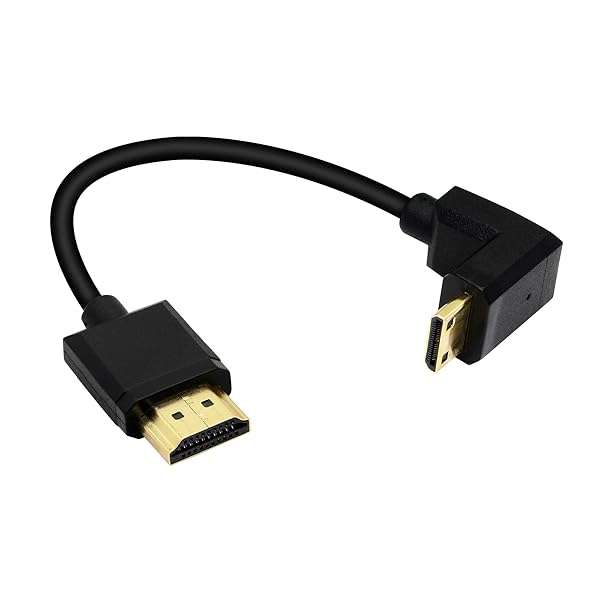 PNGKNYOCN 15CM Mini HDMI to HDMI Short Cable, 90 Degree Downward Angle High Speed Mini HDMI Male to HDMI 2.0 Male Adapter Support 4k@60HZ YOUCHENG, for Raspberry Pi, Tablet, Camera Etc (Down)