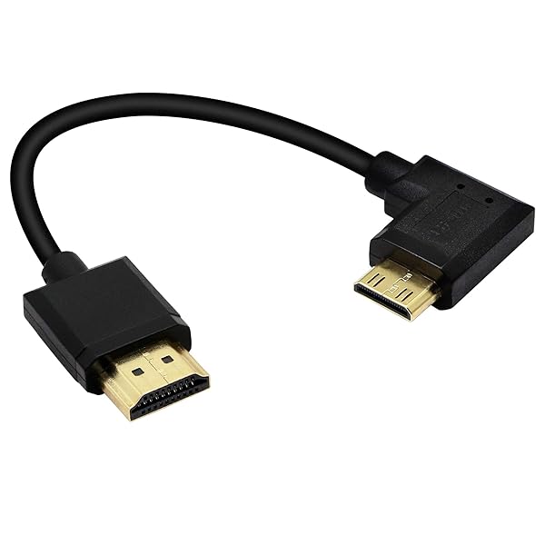 PNGKNYOCN 15CM Mini HDMI to HDMI Short Cable, 90 Degree Right Angle High Speed Mini HDMI Male to HDMI 2.0 Male Adapter Support 4k@60HZ YOUCHENG, for Raspberry Pi, Tablet, Camera Etc (R)