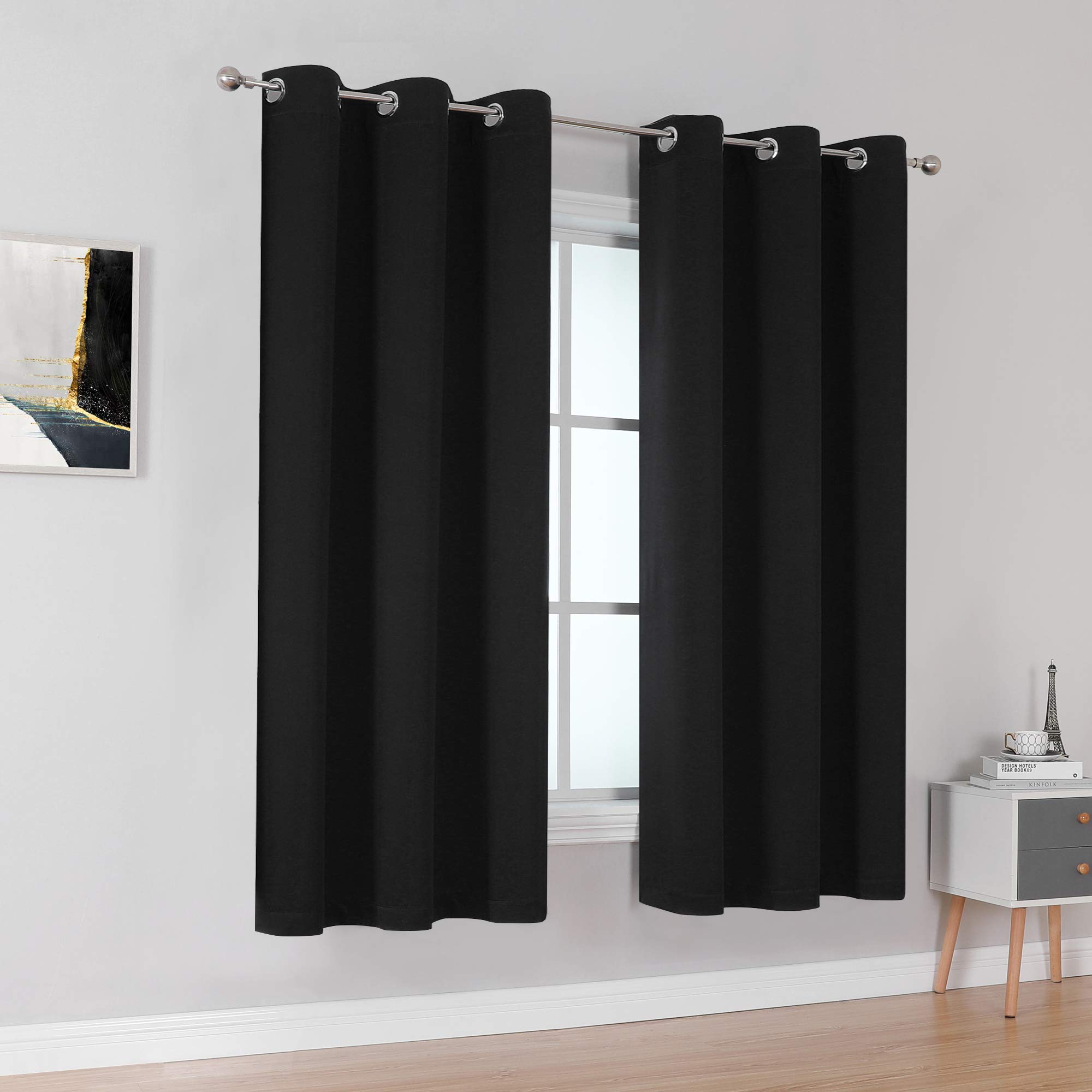 38 Inch Blackout Curtains 2 Panels Thermal Insulating Grommet Drapes for Bathroom Room Darkening Bedroom Curtains Black 45 Inch Width - View 2 of 8