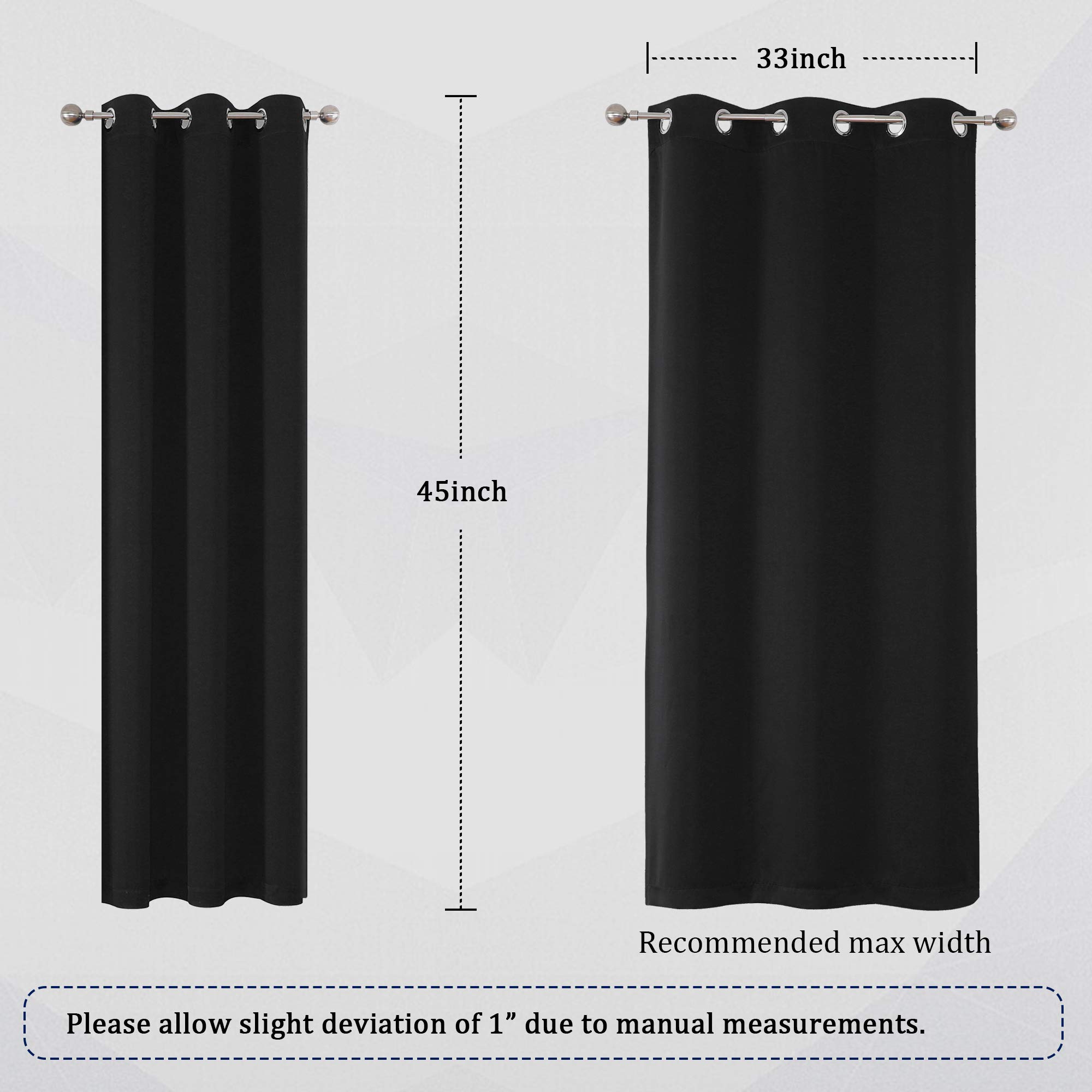 38 Inch Blackout Curtains 2 Panels Thermal Insulating Grommet Drapes for Bathroom Room Darkening Bedroom Curtains Black 45 Inch Width - View 6 of 8
