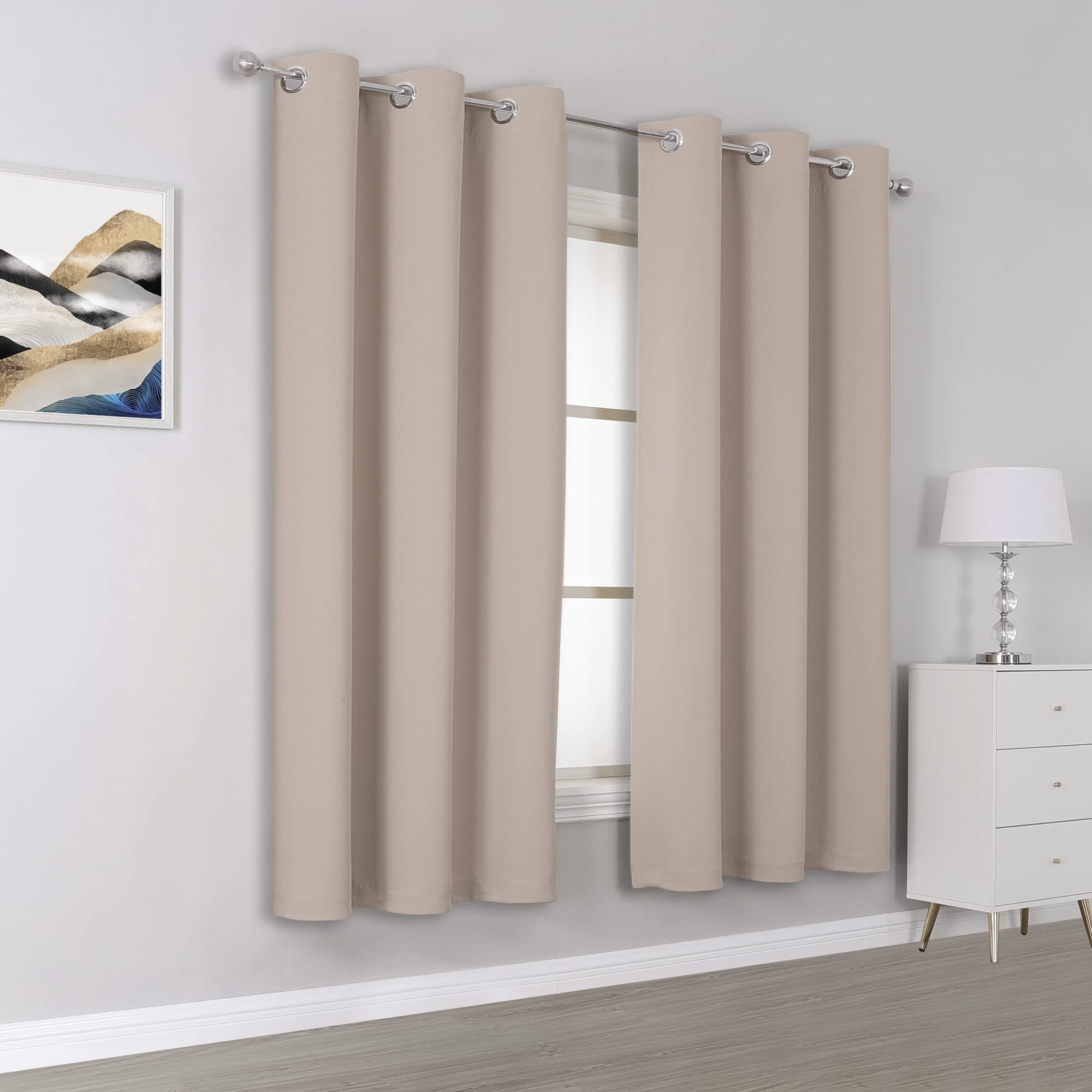 DUALIFE Light Brown Warm Taupe Blackout Curtains 42 x 63 Inch Thermal Insulated Grommet Top Room Darkening Panels for Living Room and Bedroom - View 2 of 8