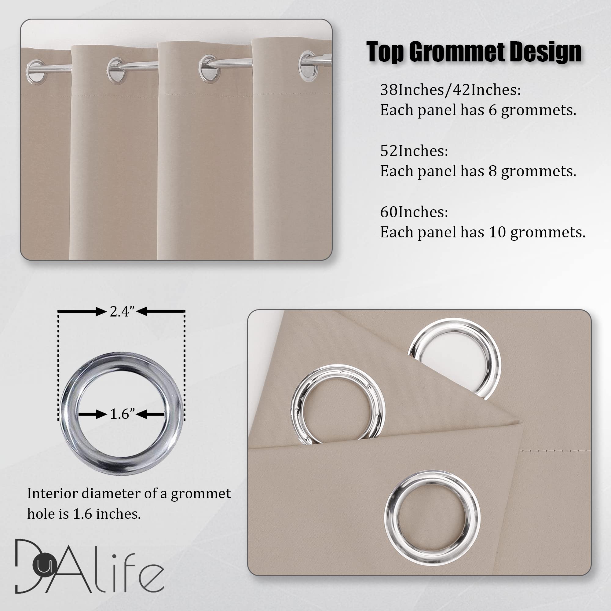 DUALIFE Light Brown Warm Taupe Blackout Curtains 42 x 63 Inch Thermal Insulated Grommet Top Room Darkening Panels for Living Room and Bedroom - View 3 of 8