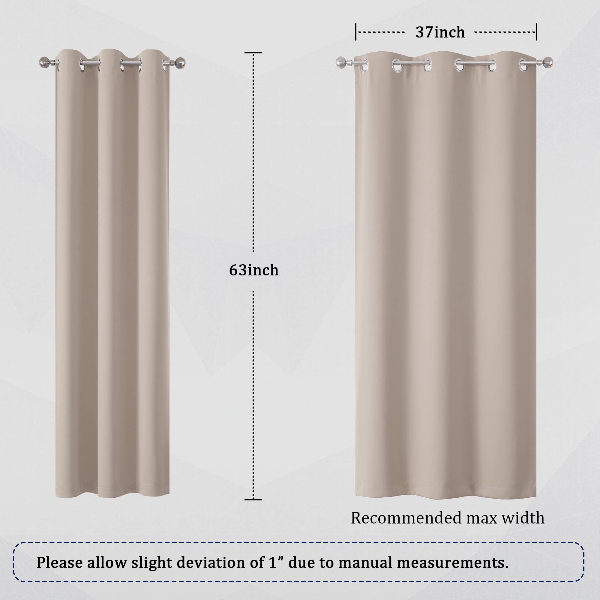 DUALIFE Light Brown Warm Taupe Blackout Curtains 42 x 63 Inch Thermal Insulated Grommet Top Room Darkening Panels for Living Room and Bedroom - View 6 of 8