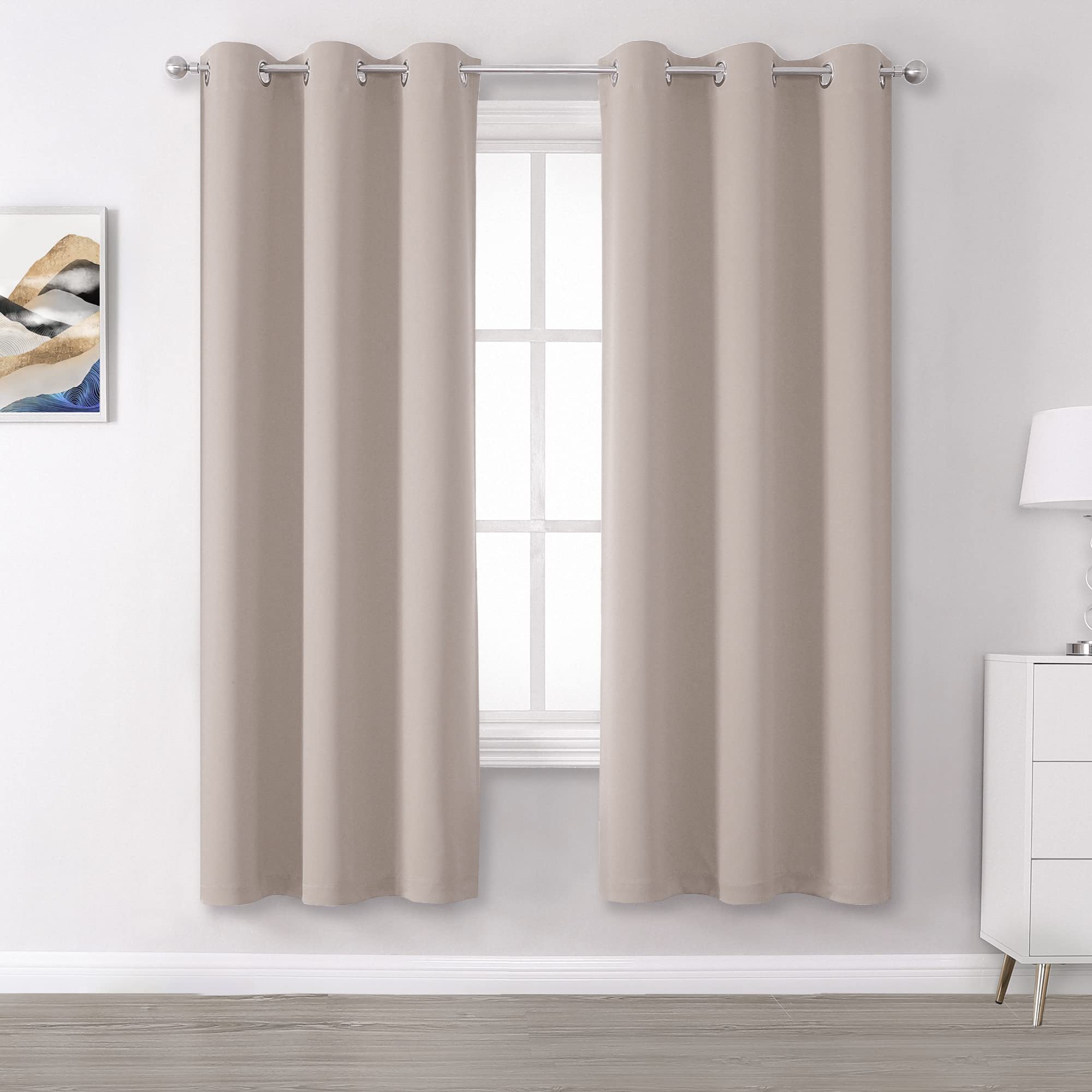 DUALIFE Light Brown Warm Taupe Blackout Curtains 42 x 63 Inch Thermal Insulated Grommet Top Room Darkening Panels for Living Room and Bedroom