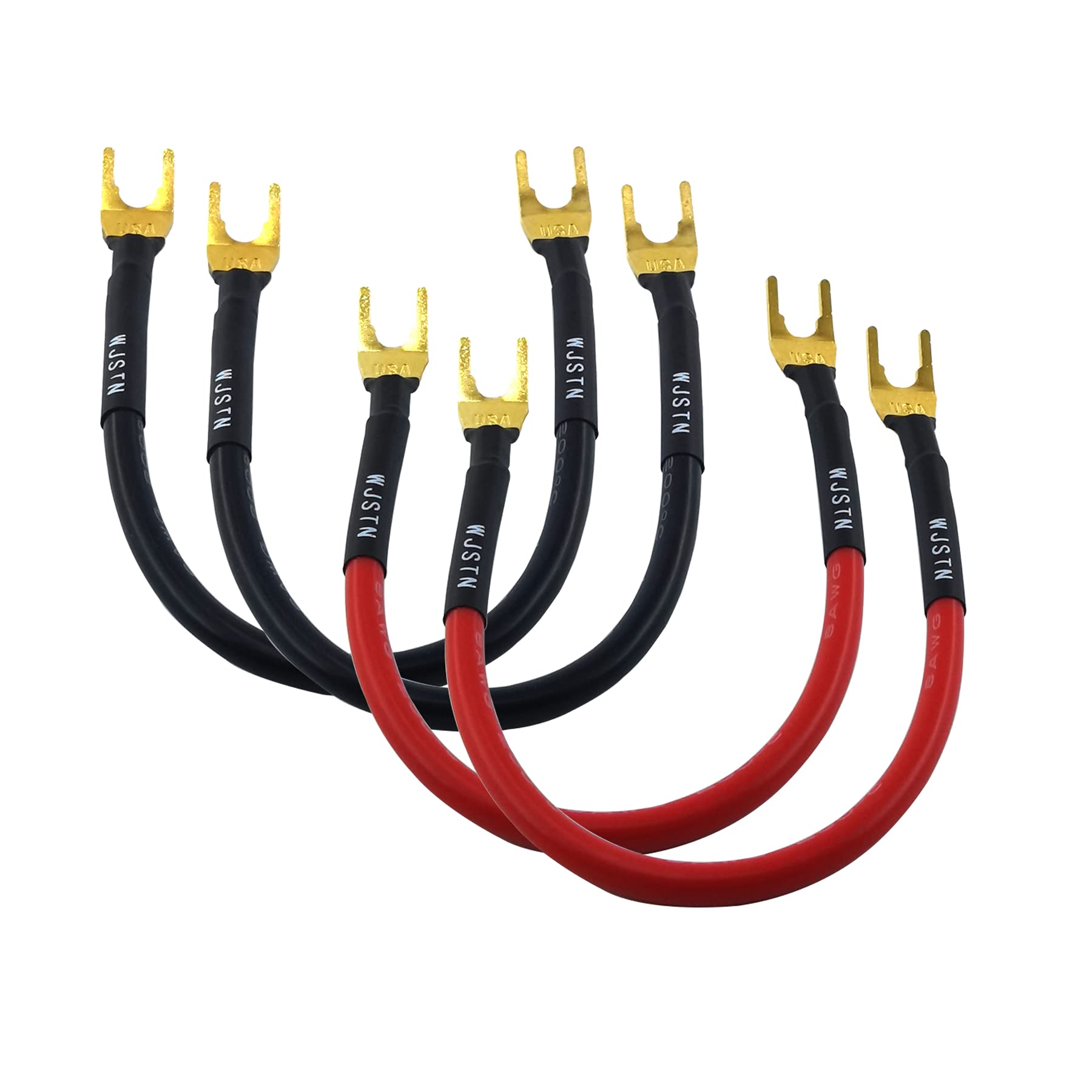 WJSTN Fork Spade Plug to Right Angle Banana Plug Speaker Jumper Cable Banana Plug to Y Plug Speaker Cable for DIY Home Theater, Speaker etc 8in/4-Pack