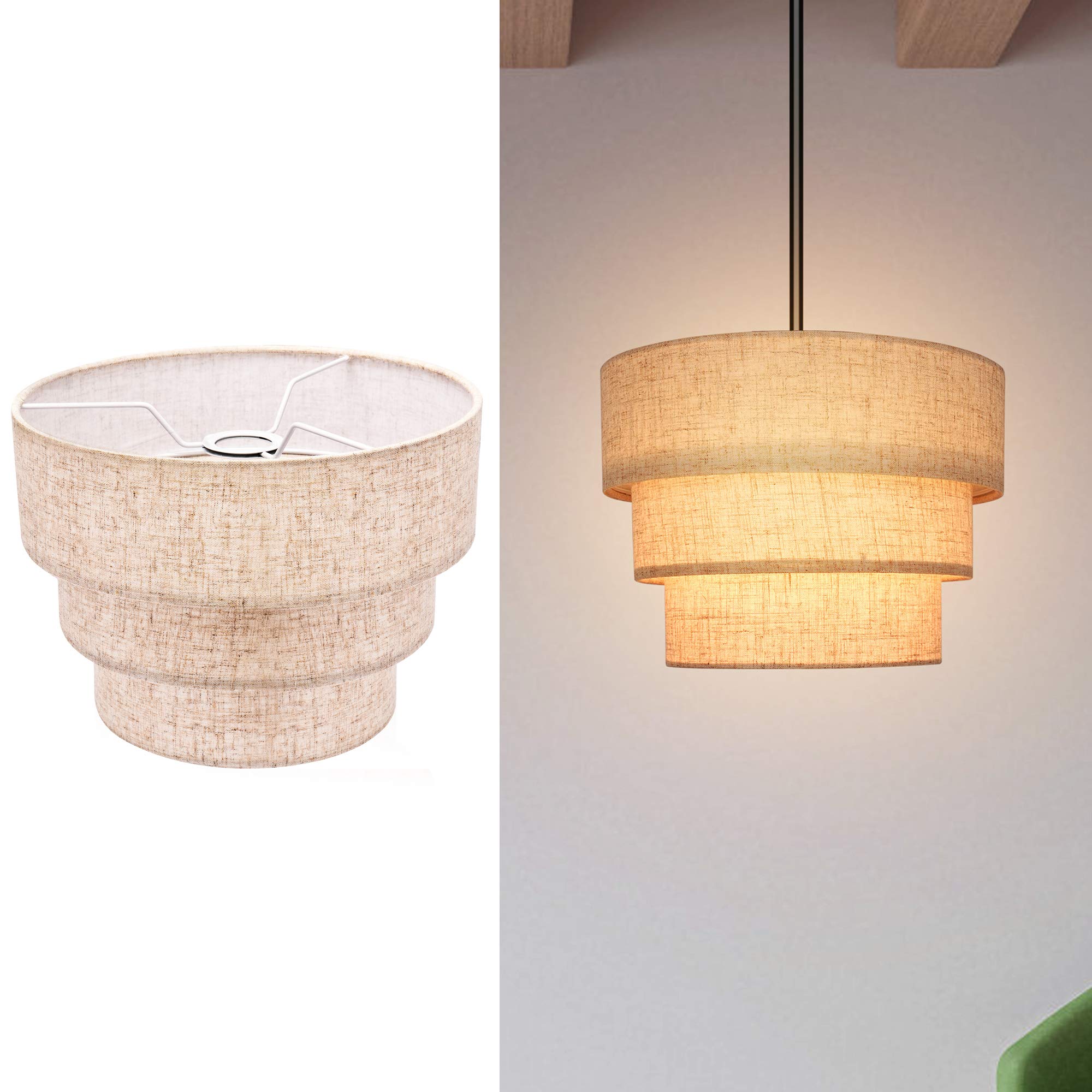 EDISLIVE 3-tier Drum Linen Lamp Shade Replacement for Pendant Floor Chandelier Classic Round Clip on Bulb Cover Only