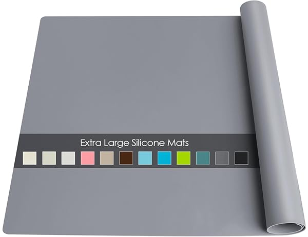 QPIX DIGITAL Extra Large Food-Grade Silicone Table Mat: Waterproof, Heat-Resistant Craft & Dining Protector in Dark Gray