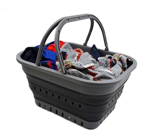 SAMMART Buy SAMMART 19L Collapsible Tub - Portable Picnic Basket & Space-Saving Storage Container (Grey/Black) - View 5 of 7