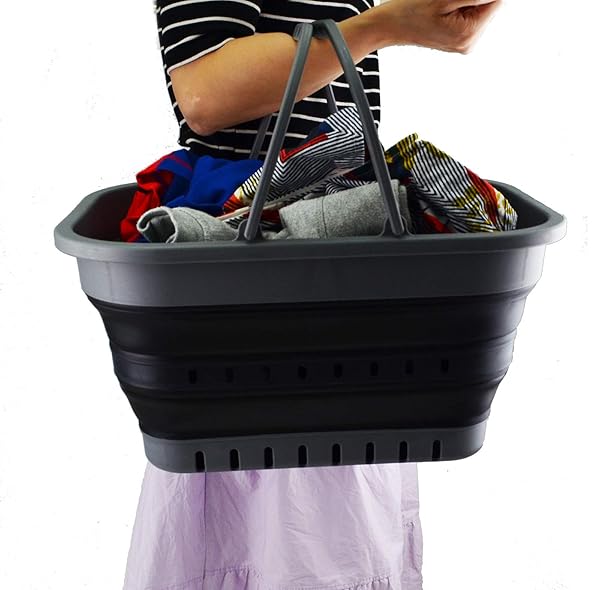 SAMMART Buy SAMMART 19L Collapsible Tub - Portable Picnic Basket & Space-Saving Storage Container (Grey/Black) - View 6 of 7