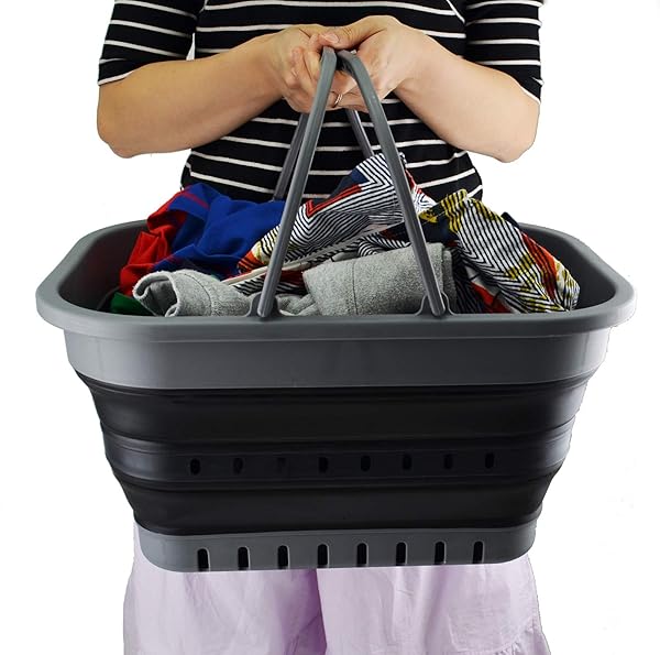 SAMMART Buy SAMMART 19L Collapsible Tub - Portable Picnic Basket & Space-Saving Storage Container (Grey/Black) - View 7 of 7