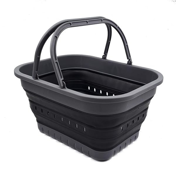 SAMMART Buy SAMMART 19L Collapsible Tub - Portable Picnic Basket & Space-Saving Storage Container (Grey/Black)