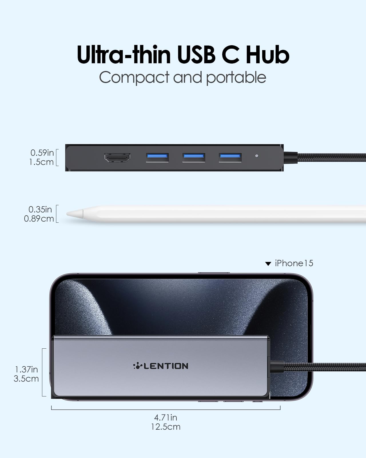 Lention USB C Hub with Gigabit Ethernet 4K HDMI and 3 USB 3.0 Ports for MacBook Pro Air Dell Lenovo HP Laptops Space Gray - View 7 of 8