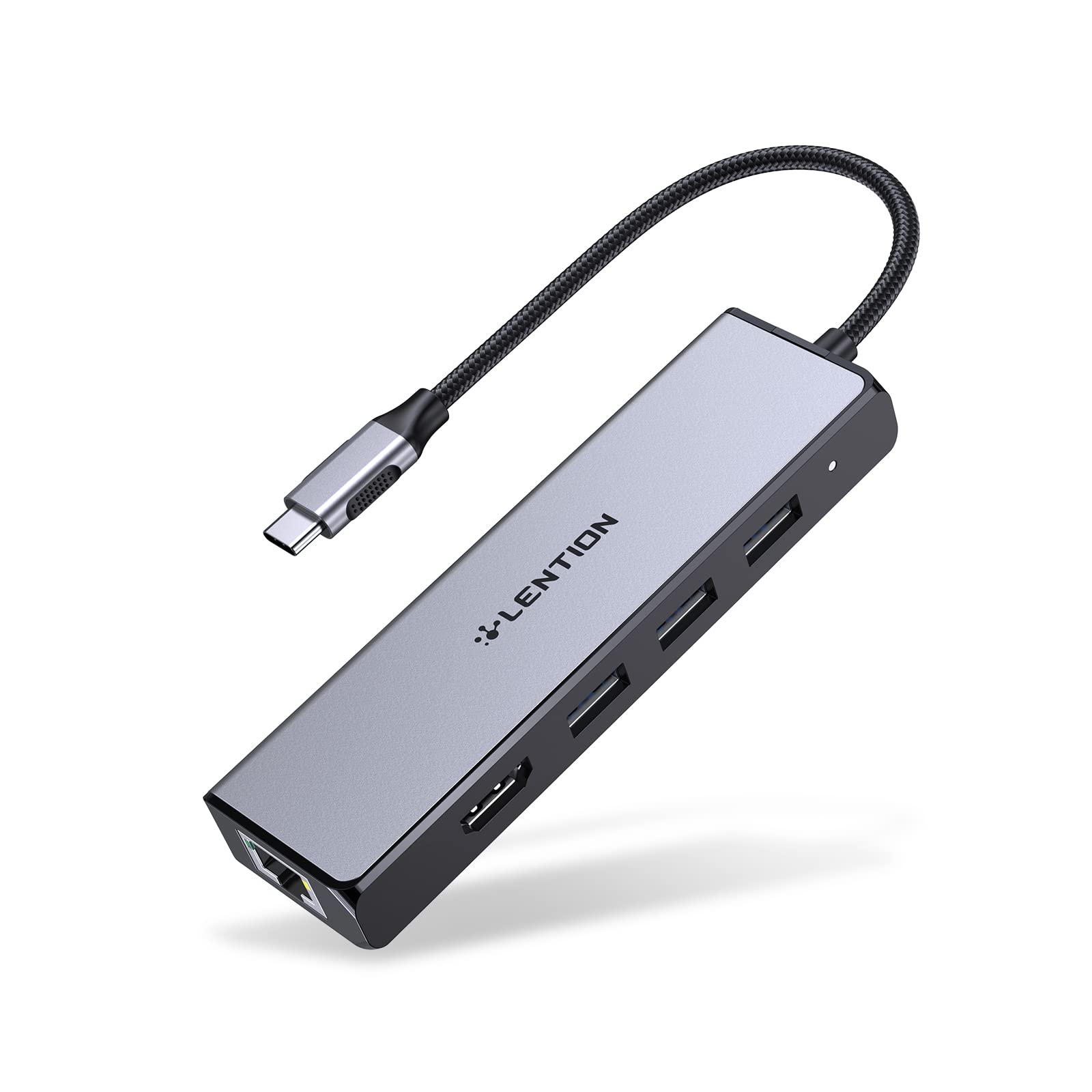 Lention USB C Hub with Gigabit Ethernet 4K HDMI and 3 USB 3.0 Ports for MacBook Pro Air Dell Lenovo HP Laptops Space Gray