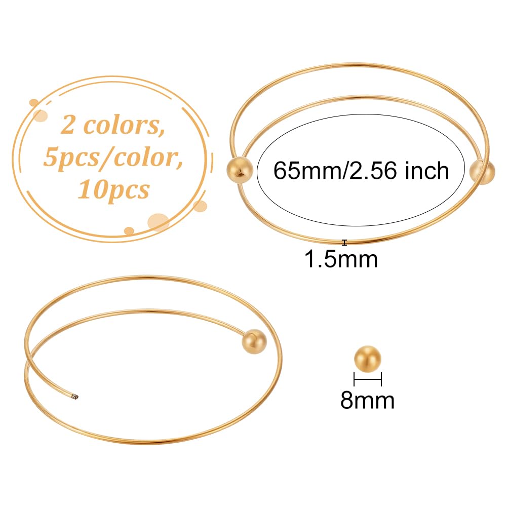 OLYCRAFT 10pcs 2.5 Inch Expandable Blank Bangle Bracelets Gold Silver Stainless Steel Wire for Jewelry Making - View 2 of 7
