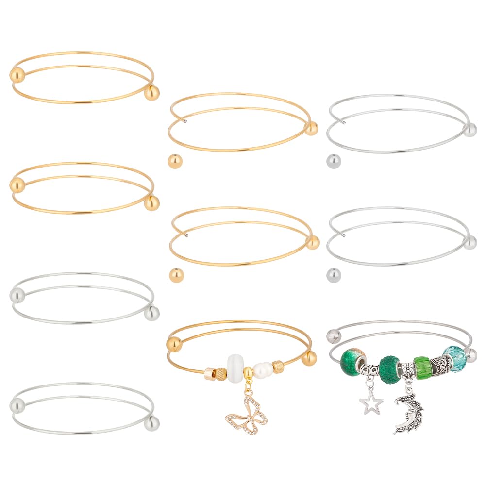 OLYCRAFT 10pcs 2.5 Inch Expandable Blank Bangle Bracelets Gold Silver Stainless Steel Wire for Jewelry Making