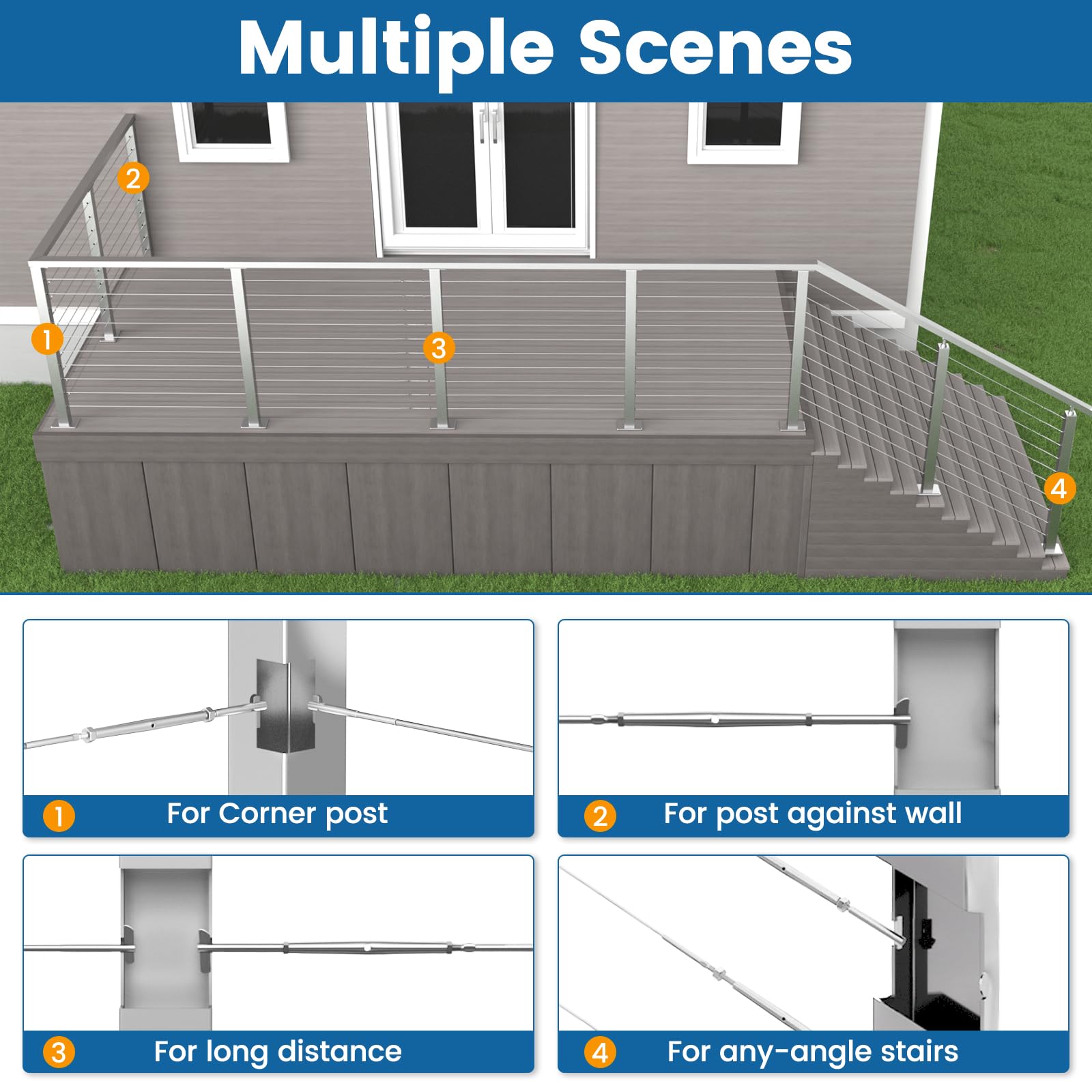 Muzata 20 Pairs Cable Railing Hardware Kit Tensioner for Metal Deck System Adjustable Stairs 40 Pack T316 Stainless Steel - View 3 of 6