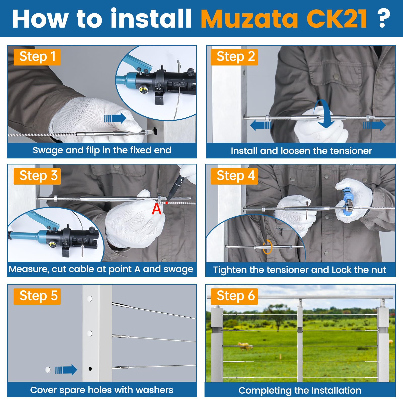 Muzata 20 Pairs Cable Railing Hardware Kit Tensioner for Metal Deck System Adjustable Stairs 40 Pack T316 Stainless Steel - View 5 of 6