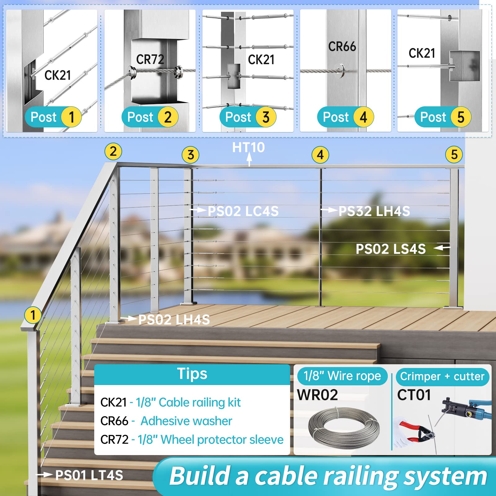 Muzata 20 Pairs Cable Railing Hardware Kit Tensioner for Metal Deck System Adjustable Stairs 40 Pack T316 Stainless Steel - View 6 of 6