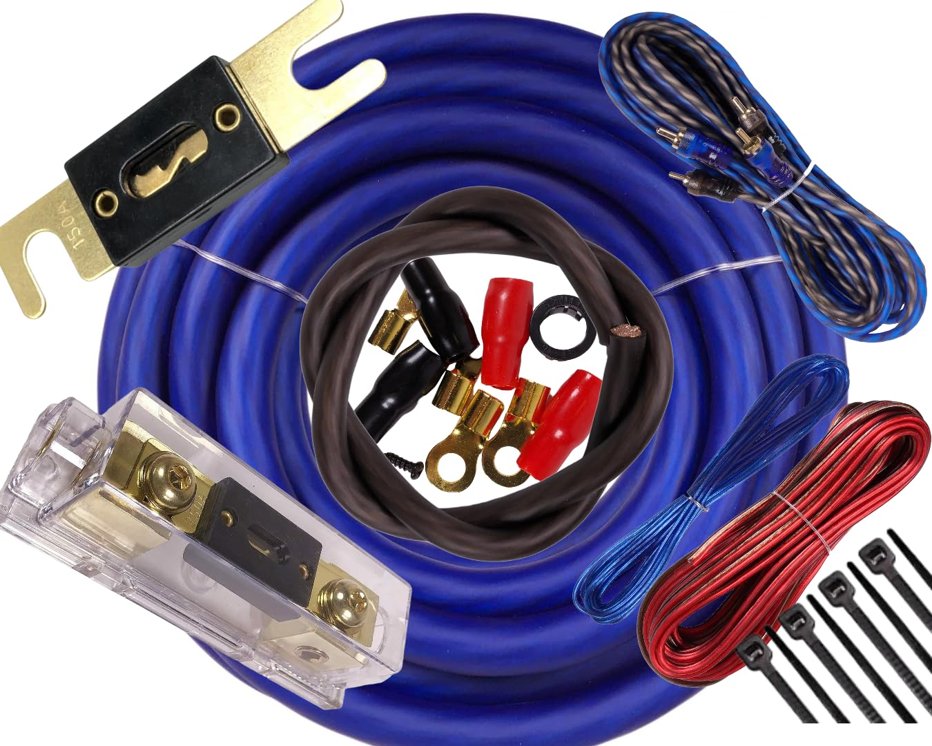 Audiobank BCC4AR Complete 4 Gauge 4500 Watts Car Amplifier Installation Kit with Fuse Holder and Accessories in Blue