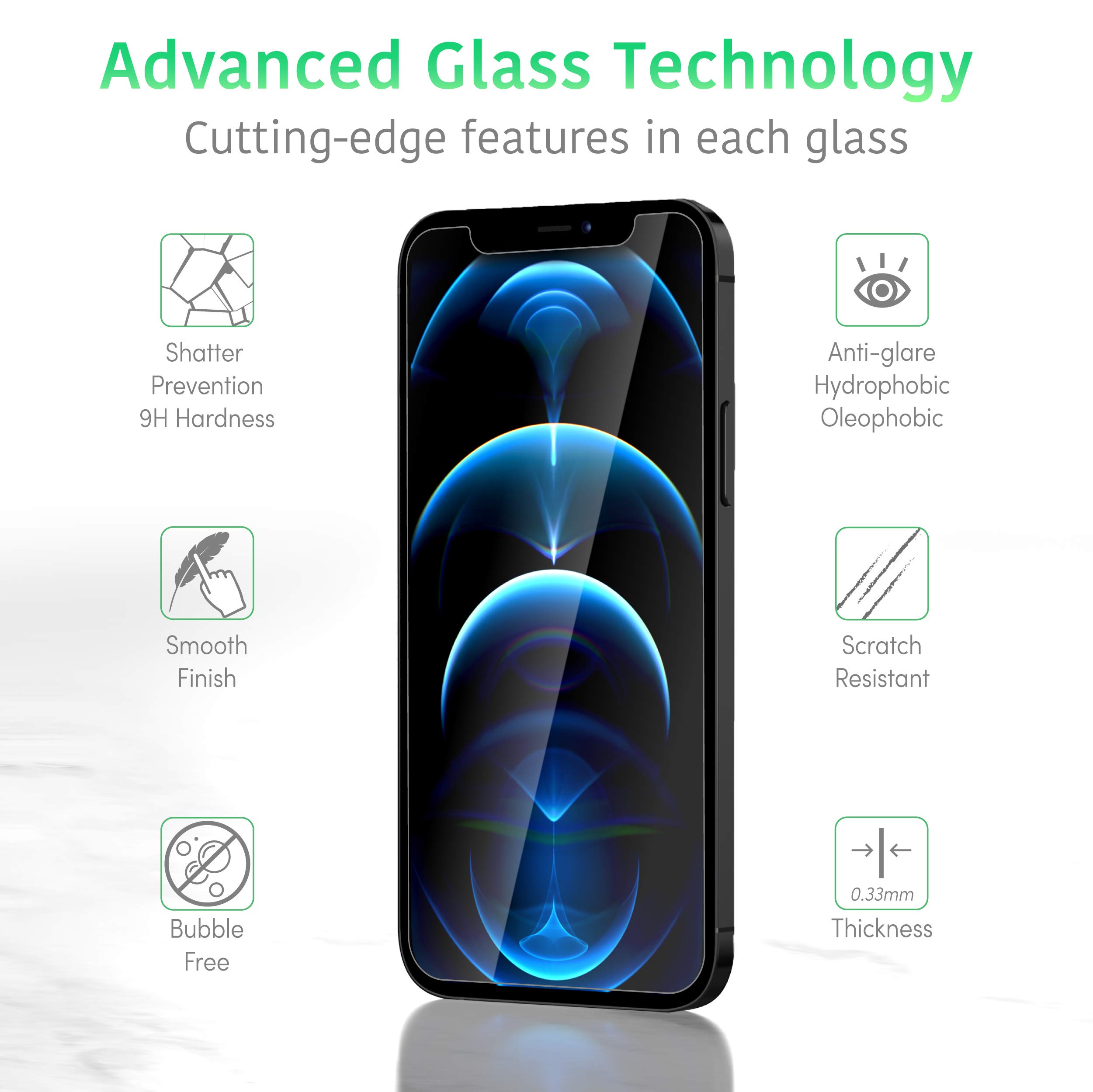 TalkWorks Premium Tempered Glass Screen Protector for iPhone 12 13 14 Pack of 3 Anti-Glare Ultra Thin Crack Proof with Installation Tray - View 2 of 8