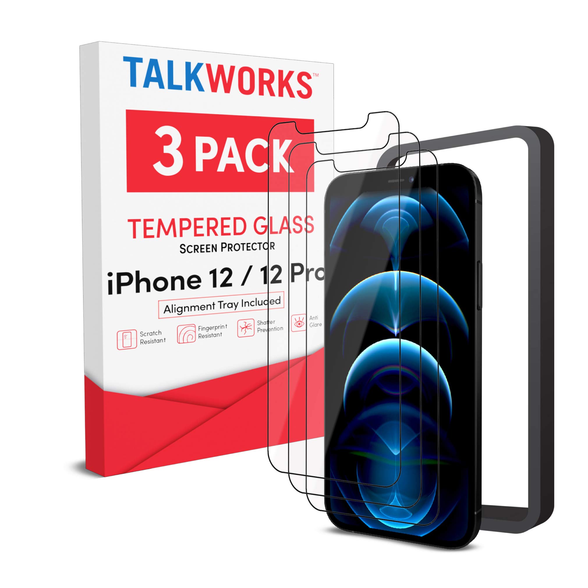 TalkWorks Premium Tempered Glass Screen Protector for iPhone 12 13 14 Pack of 3 Anti-Glare Ultra Thin Crack Proof with Installation Tray