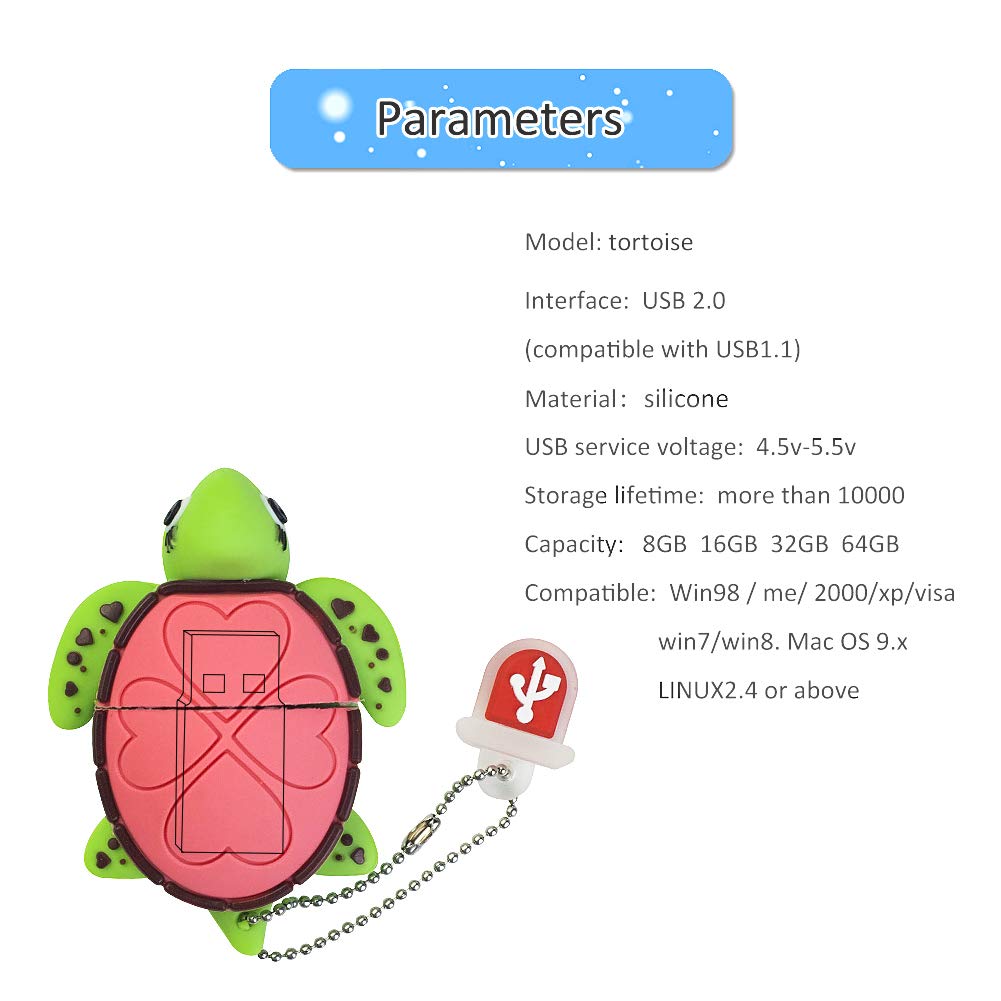 LEIZHAN 16GB Cute Turtle Flash Drive USB 2.0 Cartoon Animal Memory Stick Gift for Kids Teachers Friends Pink - View 5 of 6