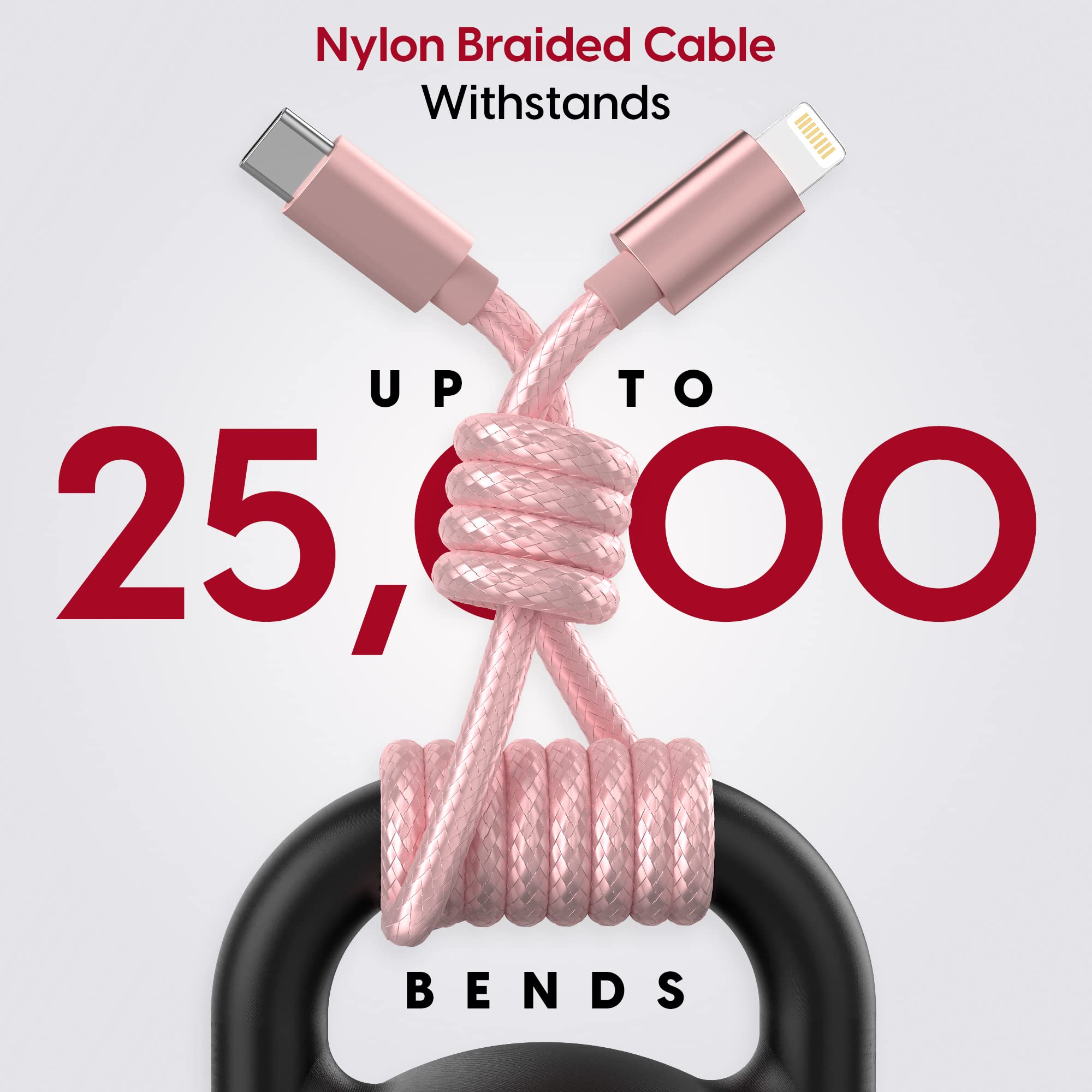 TalkWorks TalkWorks 10' USB C to Lightning Cable for iPhone 14/13/12 - MFI Certified, Braided, Rose Gold - View 4 of 7