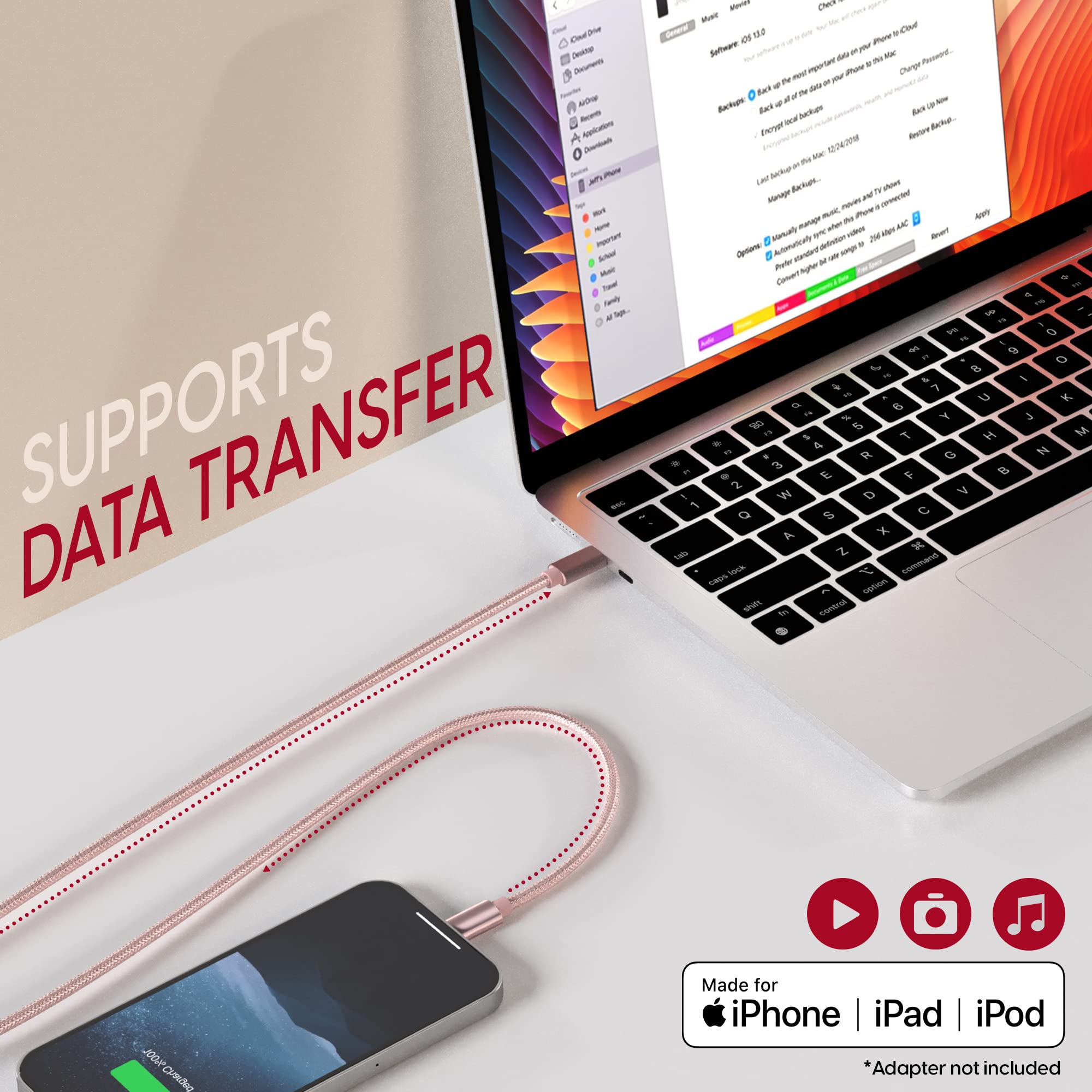 TalkWorks TalkWorks 10' USB C to Lightning Cable for iPhone 14/13/12 - MFI Certified, Braided, Rose Gold - View 5 of 7