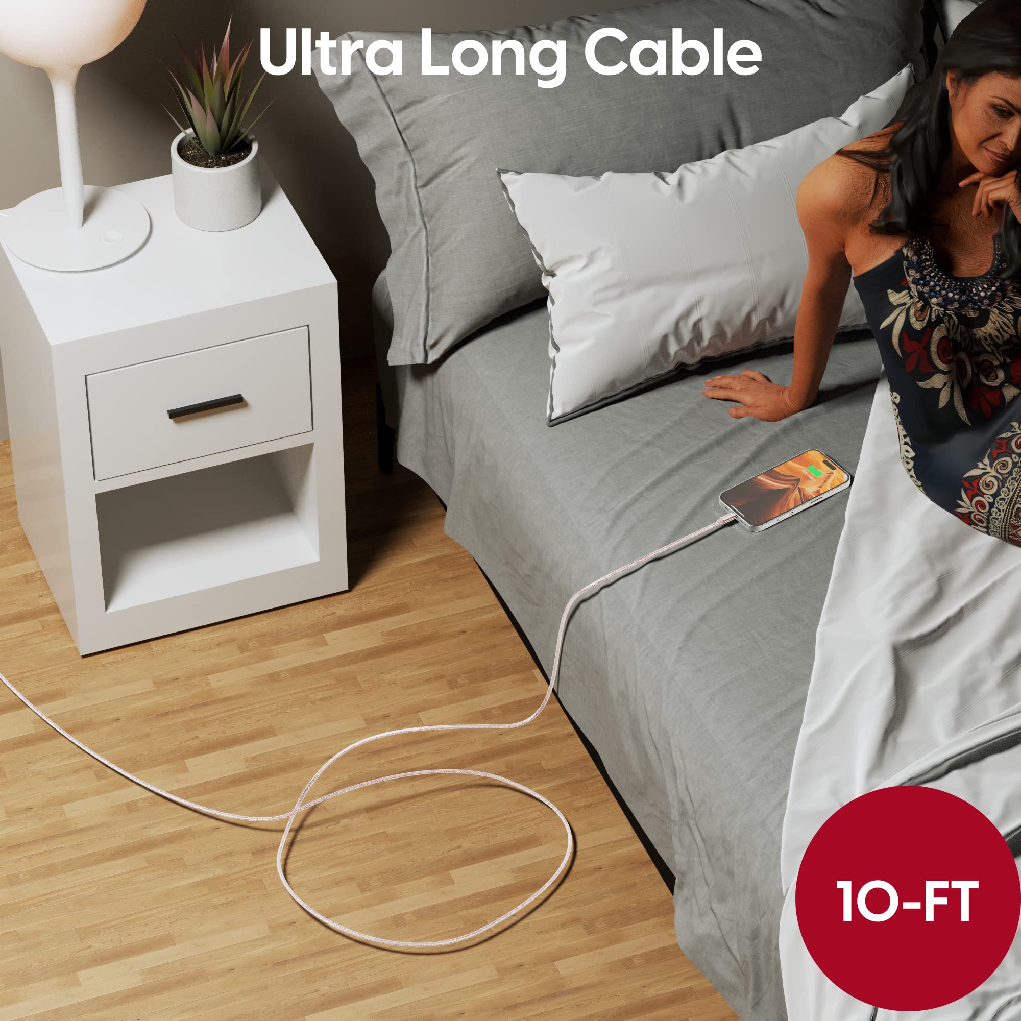 TalkWorks TalkWorks 10' USB C to Lightning Cable for iPhone 14/13/12 - MFI Certified, Braided, Rose Gold - View 7 of 7