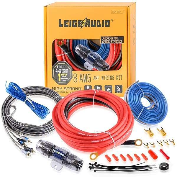 LEIGESAUDIO 8 Gauge Subwoofer Wiring Kit - True 8 AWG Car Amp Installation for Powerful Radio & Speaker Connections