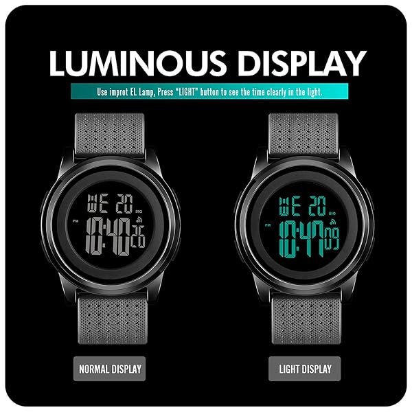 YUINK YUINK Ultra-Thin Digital Sports Watch Waterproof Stainless Steel Fashion Wrist Watch for Men and Women Black Grey L - View 5 of 7