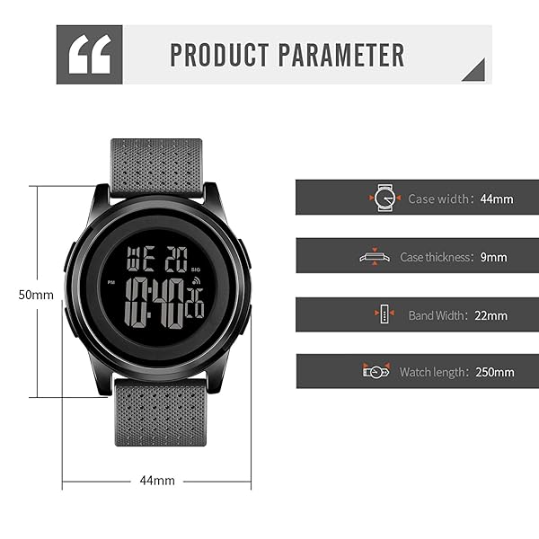 YUINK YUINK Ultra-Thin Digital Sports Watch Waterproof Stainless Steel Fashion Wrist Watch for Men and Women Black Grey L - View 6 of 7