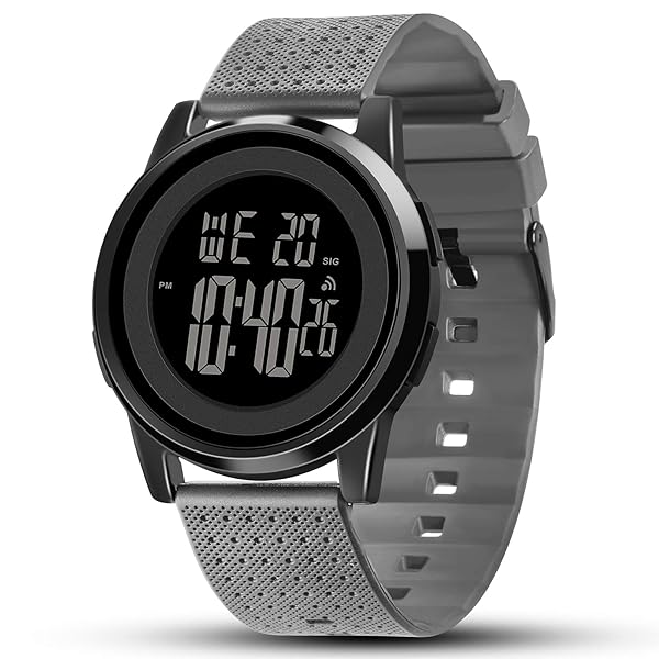 YUINK YUINK Ultra-Thin Digital Sports Watch Waterproof Stainless Steel Fashion Wrist Watch for Men and Women Black Grey L - View 2 of 7