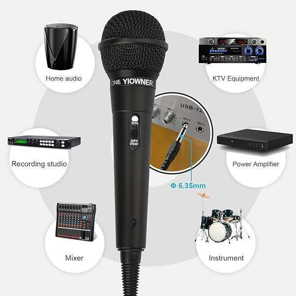 YIOWNER YIOWNER Wired Karaoke Microphone - Handheld Dynamic Mic with 2.5m Cable for Singing, Speakers, AMP & Mixer - View 4 of 8