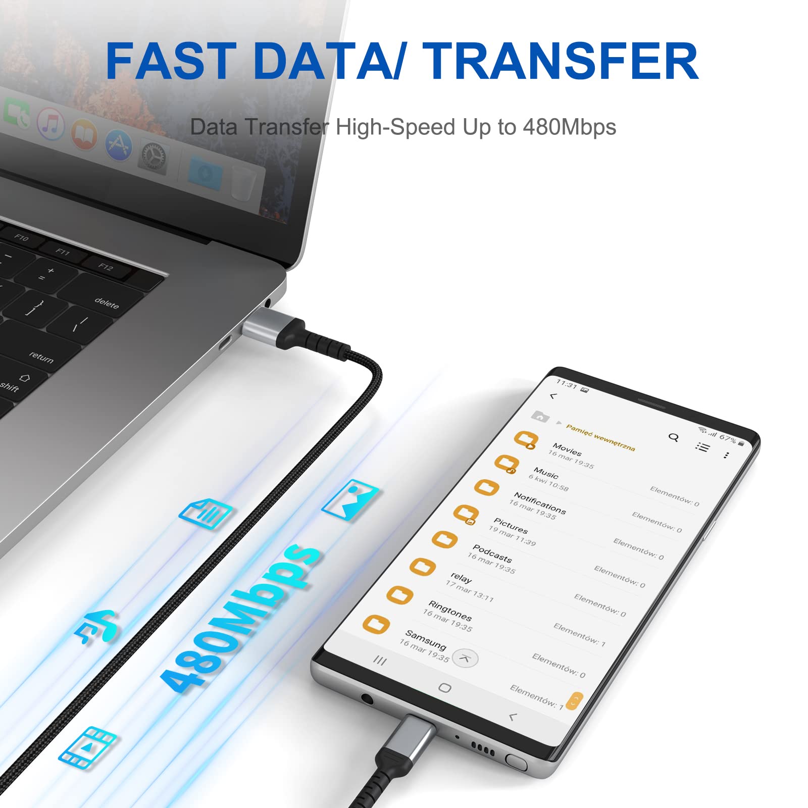 3ft USB C Charger Cord 3 Pack Braided Fast Charging Cable Compatible with iPhone 15 Pro Samsung Galaxy S22 Ultra Google Pixel 8 Pro - View 6 of 8